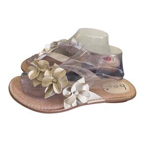B.O.C  Born Womens Thong Sandals 10M Beige Floral Accents Vacation Resort